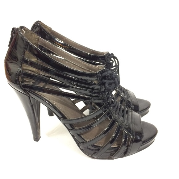 Fergalicious | Shoes | Fergalicious Black Cage Open Lace Up Black Heel ...